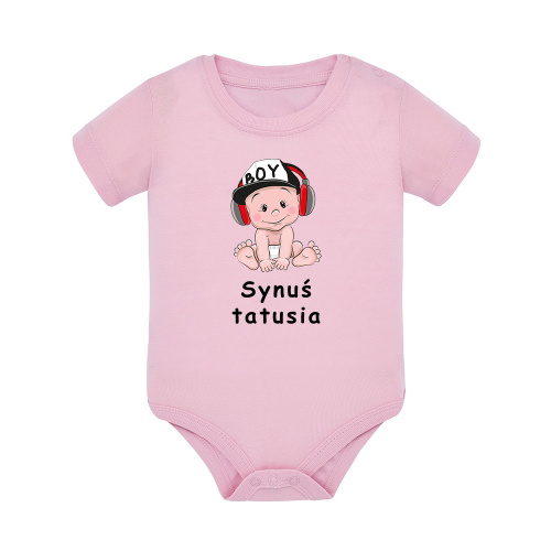 Body dziecięce z krótkim rękawem w kolorze jasny róż nadruk N0098