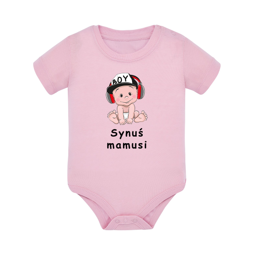 Body dziecięce z krótkim rękawem w kolorze jasny róż nadruk N0100