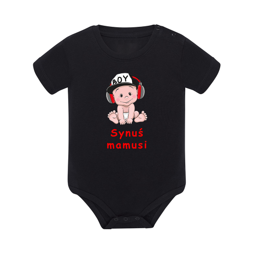 Body dziecięce z krótkim rękawem w kolorze czarnym nadruk N0101