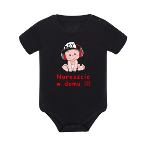 Body dziecięce z krótkim rękawem w kolorze czarnym nadruk N0102