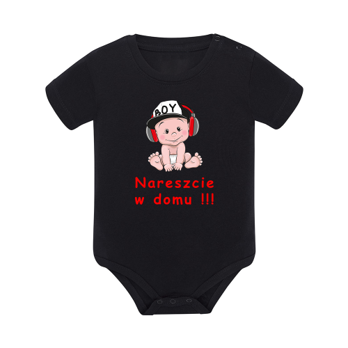 Body dziecięce z krótkim rękawem w kolorze czarnym nadruk N0102