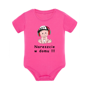 Body dziecięce z krótkim rękawem w kolorze różowym nadruk N0103