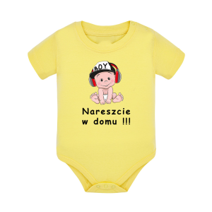 Body dziecięce z krótkim rękawem w kolorze żółtym nadruk N0103