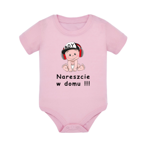 Body dziecięce z krótkim rękawem w kolorze jasny róż nadruk N0103