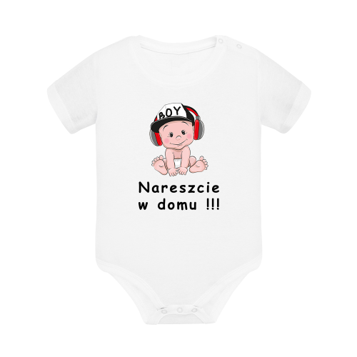Body dziecięce z krótkim rękawem w kolorze białym nadruk N0103