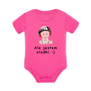 Body dziecięce z krótkim rękawem w kolorze różowym nadruk N0104