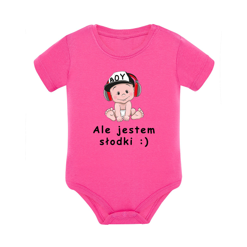 Body dziecięce z krótkim rękawem w kolorze różowym nadruk N0104