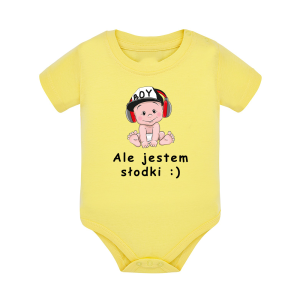 Body dziecięce z krótkim rękawem w kolorze żółtym nadruk N0104