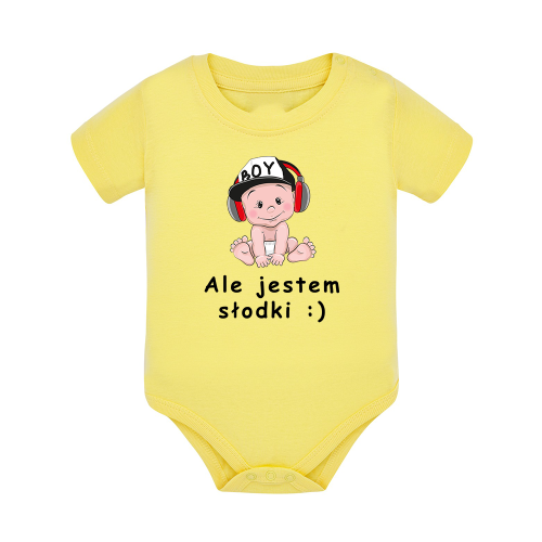 Body dziecięce z krótkim rękawem w kolorze żółtym nadruk N0104