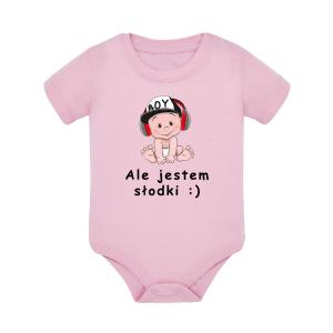 Body dziecięce z krótkim rękawem w kolorze jasny róż nadruk N0104