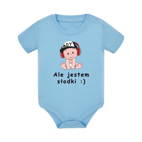 Body dziecięce z krótkim rękawem w kolorze niebieskim nadruk N0104