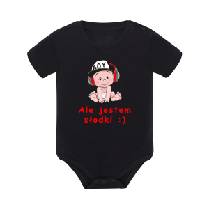 Body dziecięce z krótkim rękawem w kolorze czarnym nadruk N0105