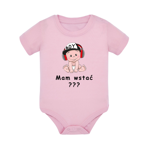 Body dziecięce z krótkim rękawem w kolorze jasny róż nadruk N0106