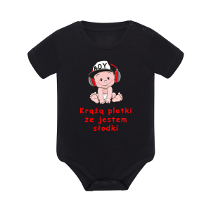 Body dziecięce z krótkim rękawem w kolorze czarnym nadruk N0108