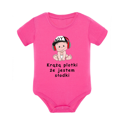 Body dziecięce z krótkim rękawem w kolorze różowym nadruk N0109