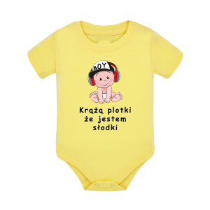 Body dziecięce z krótkim rękawem w kolorze żółtym nadruk N0109