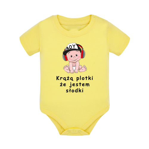 Body dziecięce z krótkim rękawem w kolorze żółtym nadruk N0109