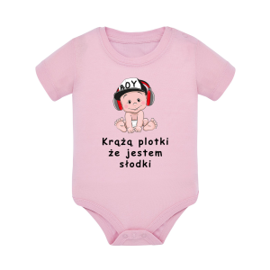 Body dziecięce z krótkim rękawem w kolorze jasny róż nadruk N0109