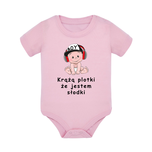Body dziecięce z krótkim rękawem w kolorze jasny róż nadruk N0109