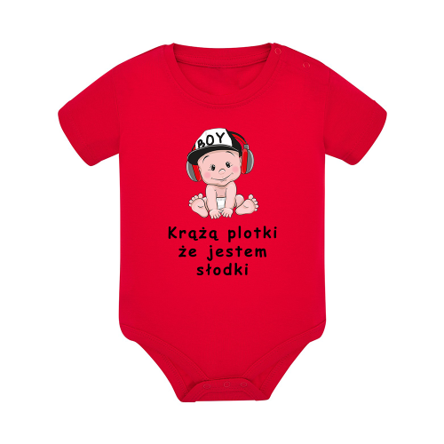Body dziecięce z krótkim rękawem w kolorze czerwonym nadruk N0109