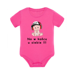 Body dziecięce z krótkim rękawem w kolorze różowym nadruk N0111