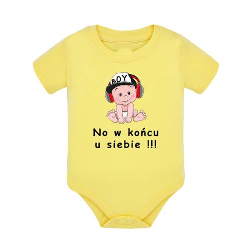 Body dziecięce z krótkim rękawem w kolorze żółtym nadruk N0111