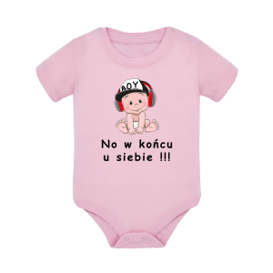 Body dziecięce z krótkim rękawem w kolorze jasny róż nadruk N0111
