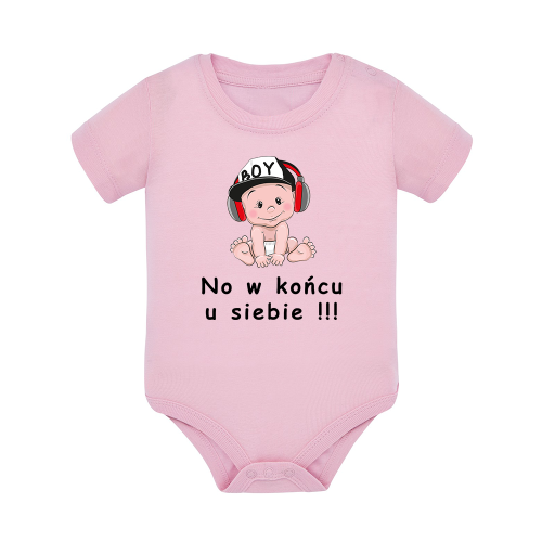 Body dziecięce z krótkim rękawem w kolorze jasny róż nadruk N0111