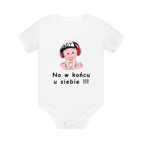 Body dziecięce z krótkim rękawem w kolorze białym nadruk N0111