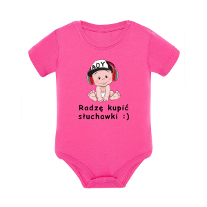 Body dziecięce z krótkim rękawem w kolorze różowym nadruk N0112