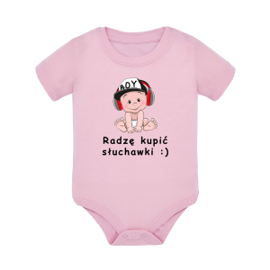 Body dziecięce z krótkim rękawem w kolorze jasny róż nadruk N0112
