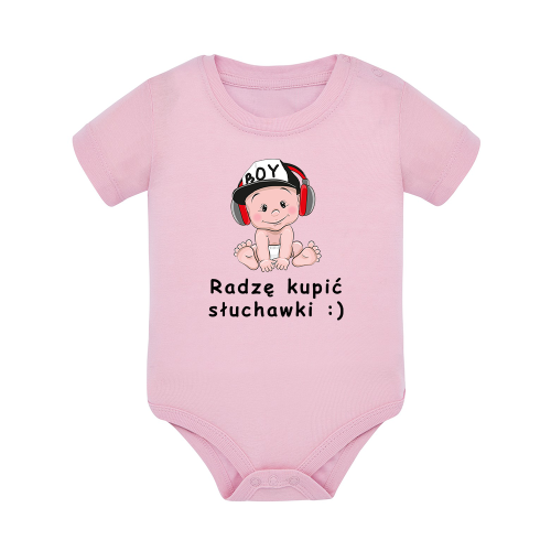 Body dziecięce z krótkim rękawem w kolorze jasny róż nadruk N0112