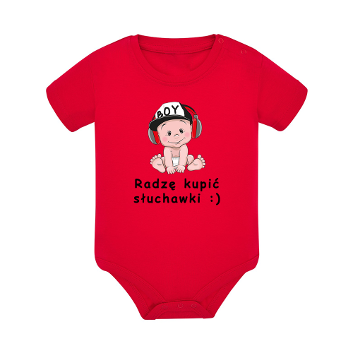 Body dziecięce z krótkim rękawem w kolorze czerwonym nadruk N0112