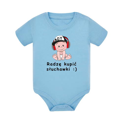 Body dziecięce z krótkim rękawem w kolorze niebieskim nadruk N0112