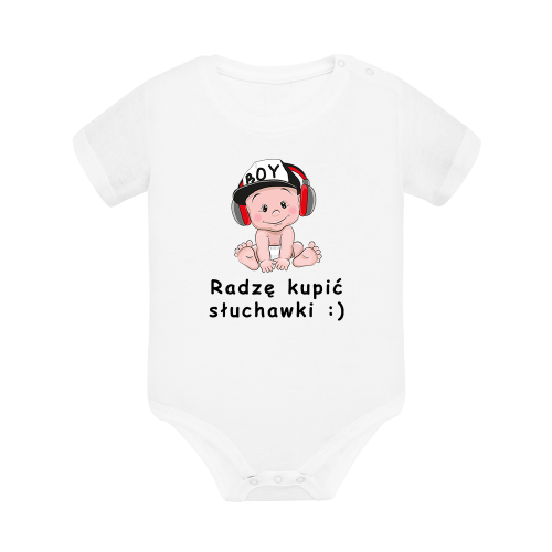 Body dziecięce z krótkim rękawem w kolorze białym nadruk N0112