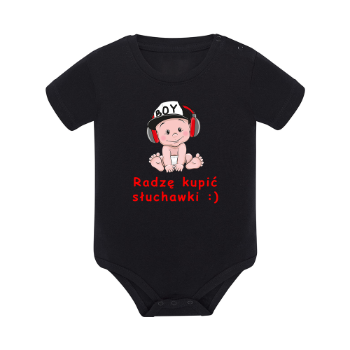 Body dziecięce z krótkim rękawem w kolorze czarnym nadruk N0113