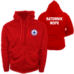 Czerwona bluza z kapturem rozsuwana logo Ratownik WOPR