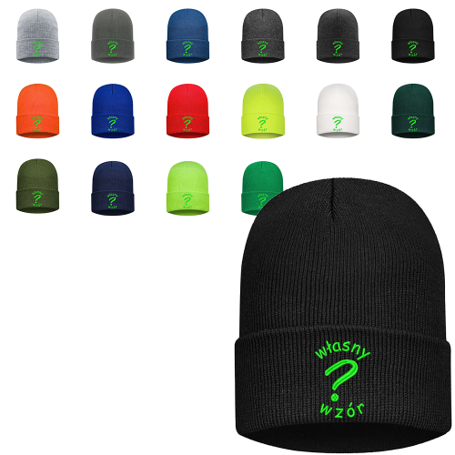 Czapka zimowa wywijana z haftem własnego wzoru logo, HAFT personalizowana