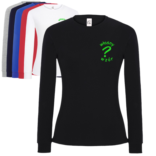 T-shirt damski z długim rękawem z haftem własnego logotypu na sercu