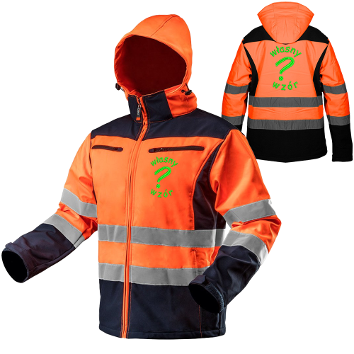 Kurtka robocza ostrzegawcza softshell z kapturem pomarańczowa Neo Tools z haftem własnego wzoru