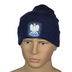 Granatowa czapka zimowa Policja wywijana Haftowany emblemat Policja