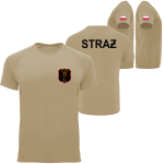 Piaskowa koszulka termoaktywna Straż oddychająca szybkoschnąca ćwiczebna + flagi + logo