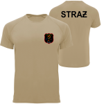 Piaskowa koszulka termoaktywna Straż oddychająca szybkoschnąca ćwiczebna + logo