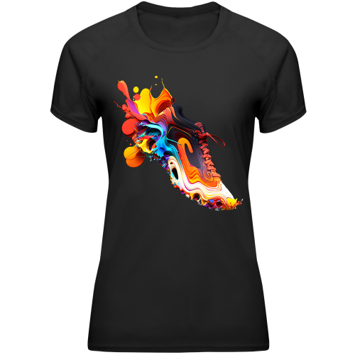 Czarna koszulka sportowa damska na siłownię zumbę do biegania szybkoschnąca wzory