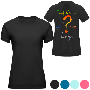 Koszulka sportowa damska oddychająca z nadrukiem własnego wzoru logo tył