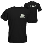 T-shirt w kolorze czarnym STRAŻ MDP z haftem nazwa własnej miejscowości