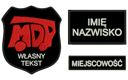 Komplet naszywek MDP z rzepem , tekst w kolorze białym
