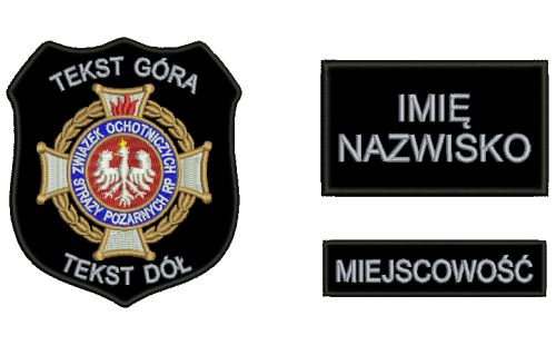 Komplet naszywek ZOSP z rzepem , tekst w kolorze srebrnym