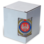  Kubek biały z nadrukiem logo ZOSP i nazwą własnej jednostki w kartoniku