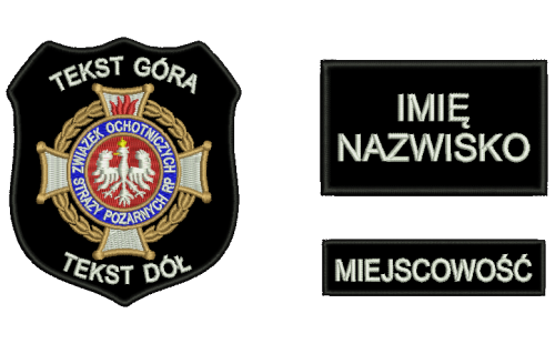 Komplet naszywek ZOSP z rzepem , tekst w kolorze białym